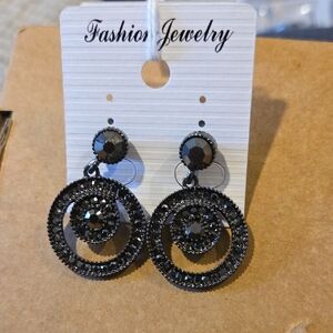Vintage Monet Elegant Black Metalic Circle Earrings